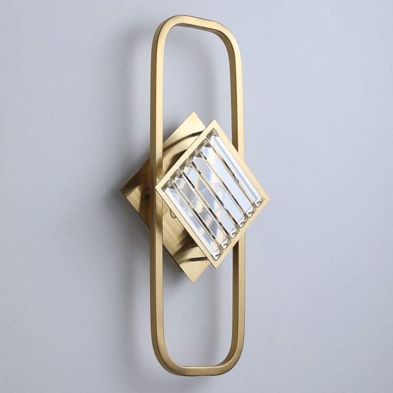Gold 2 Bulbes Lampe murale moderne Blocs de cristal clair d'éclairage de mur carré avec cadre rectangulaire