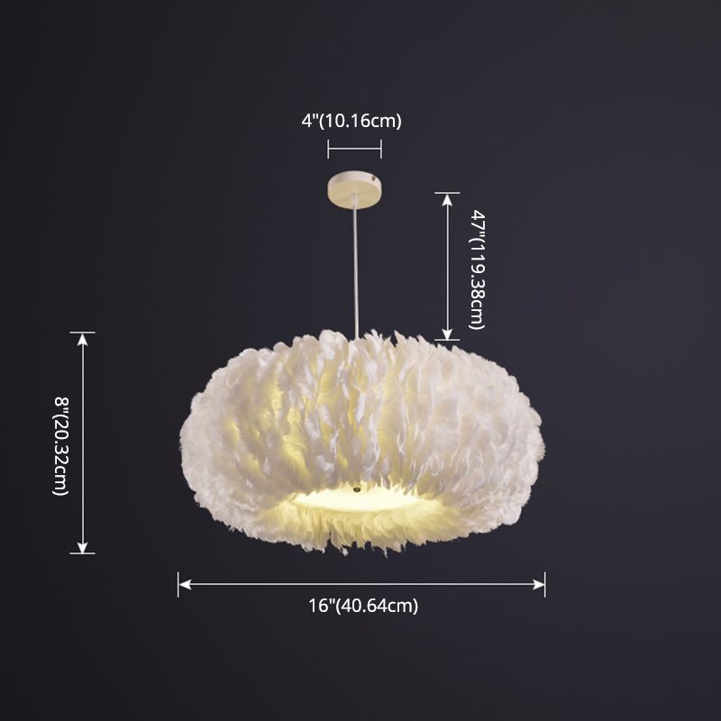 Drum Chandelier Light Fixture Modern Simplicity Feather Shade Pendant Lighting for Restaurant