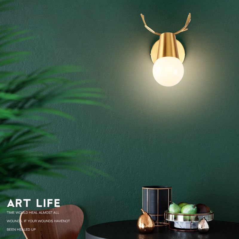 Open Bulb Antler Postmodern Wall Sconce One Blub Wall Mounted Light Fixture for Bedroom