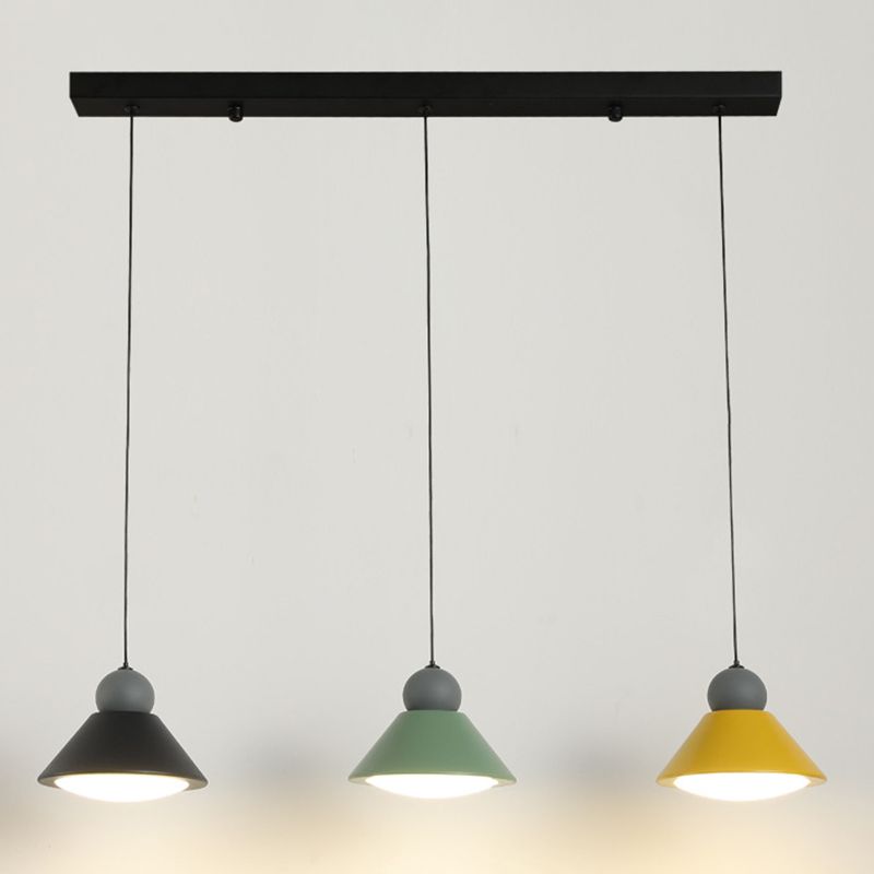 Macaron Conical Multi-Light Pendant Metal Metal LED Drop Light for Dining Room