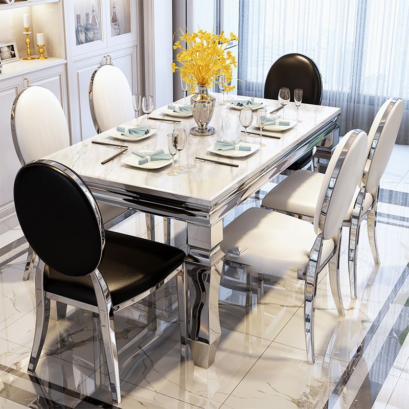Nordic Rectangle Dining Site Table Marble Dining Room Collection with 4-foot