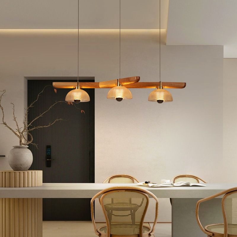 Modern Style Dome Island Lights Wooden 3-Light Pendant Lights