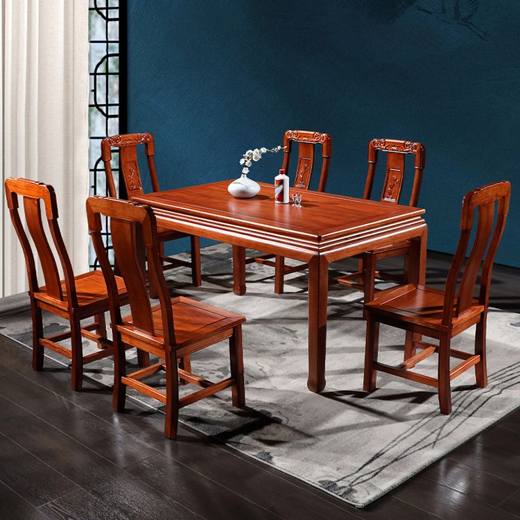 Mesa de comedor rectangular moderna de mediados de siglo de madera maciza, mesa marrón para comedor