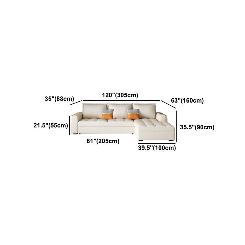 White Modern Sofa Bed with Storage USB Charging Convertible Sectional