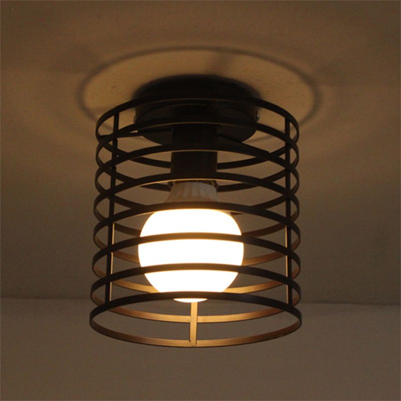 Geometric Shape Metal Flush Mount Light Industrial 1 Light Flush Ceiling Light in Black