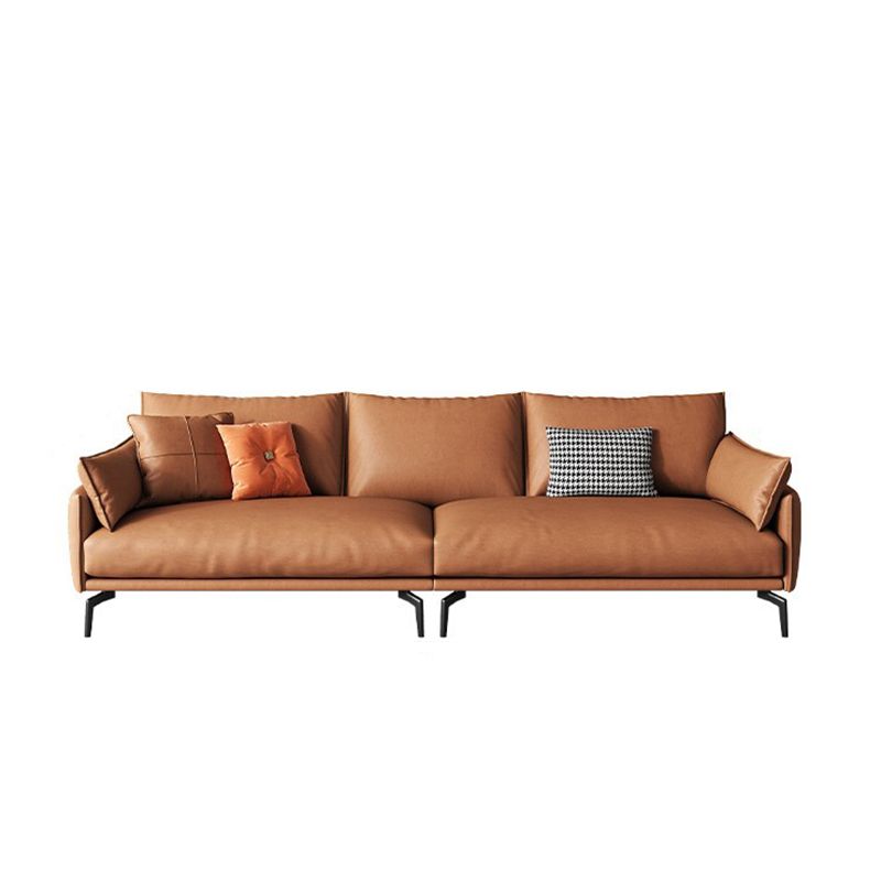 Leather Brown Settee Sofa Standard Square Arm Loveseat with Pillows