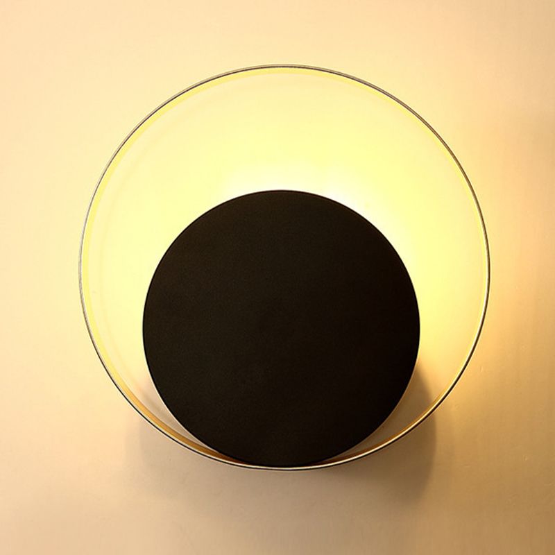 1 Light Circular Wall Mount Light Minimalism Metal Wall Lamp in Black