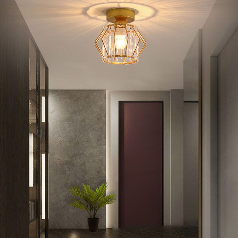 Metal Geometric Ceiling Light in Modern Luxury Style Crystal 1-Light Ceiling Fixture