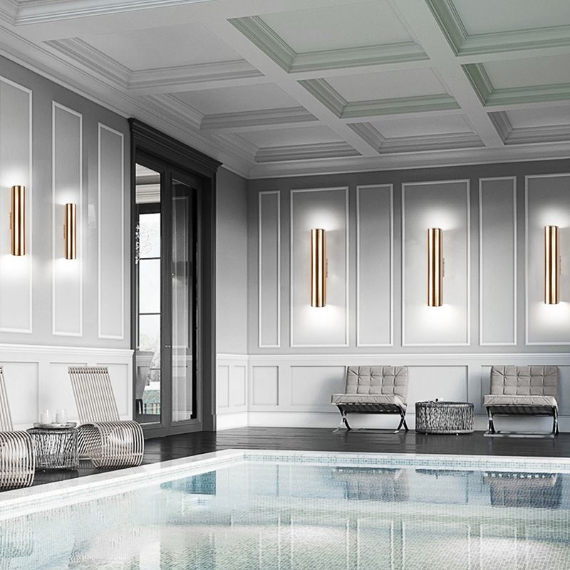 Gold Cylinder Wall Sconce Fixture Modern Style 2"/3" Width LED Metal Wall Lamp in Gold for Corridor