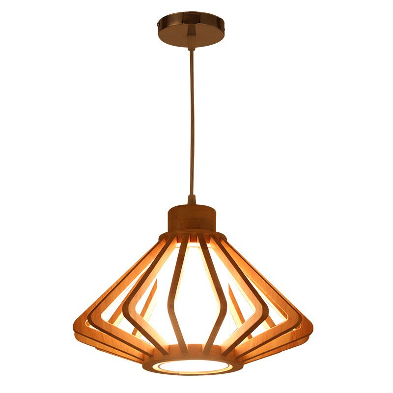 1 Leichte Anhängerlampe mit Holzrahmen Moderne Federleuchten für Esszimmer