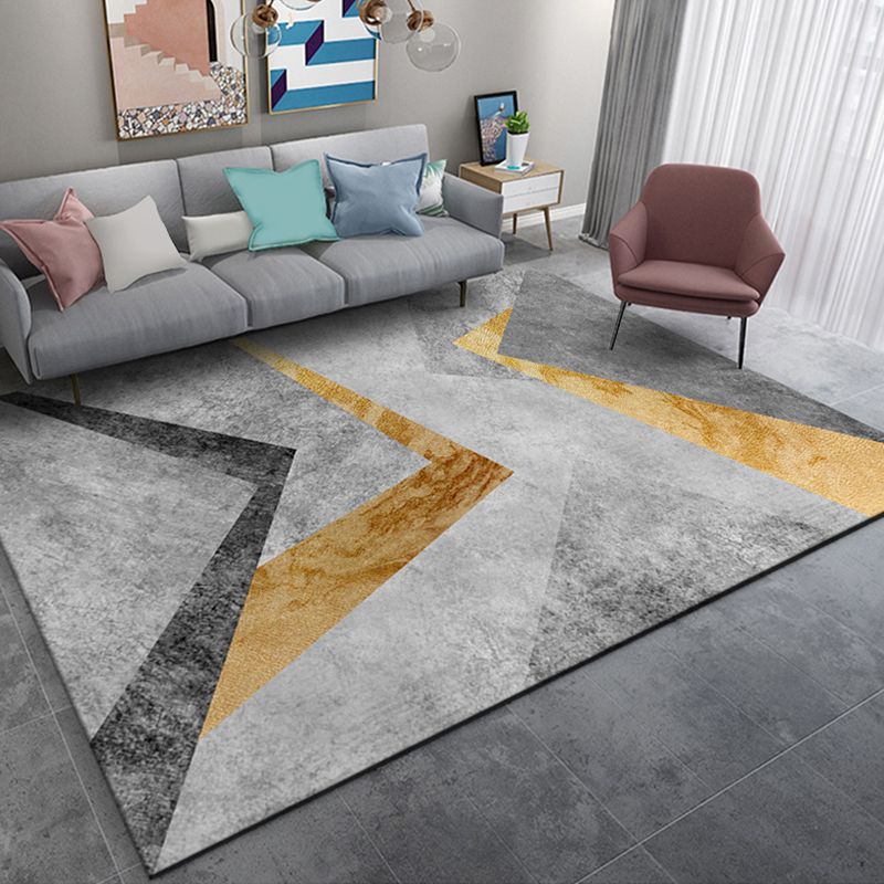 Alfombra de sala de estar moderna alfombra de área de poliéster gris alfombra geométrica resistente al patrón geométrico