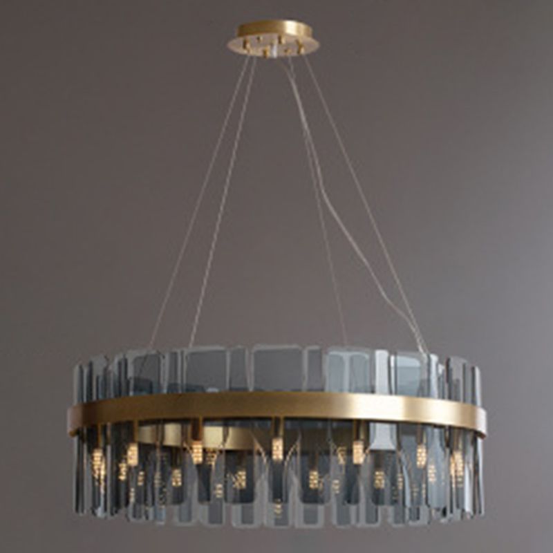 Gold Circular Pendant Lamp Modern Minimalist Smoked Glass Living Room Hanging Ceiling Light