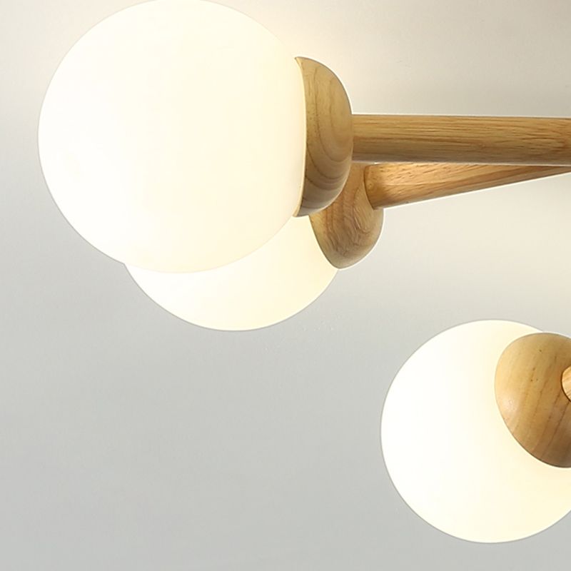 Modern Flush Light Fixtures Wood Sphere Flush Mount Lamp in Brown for Living Room