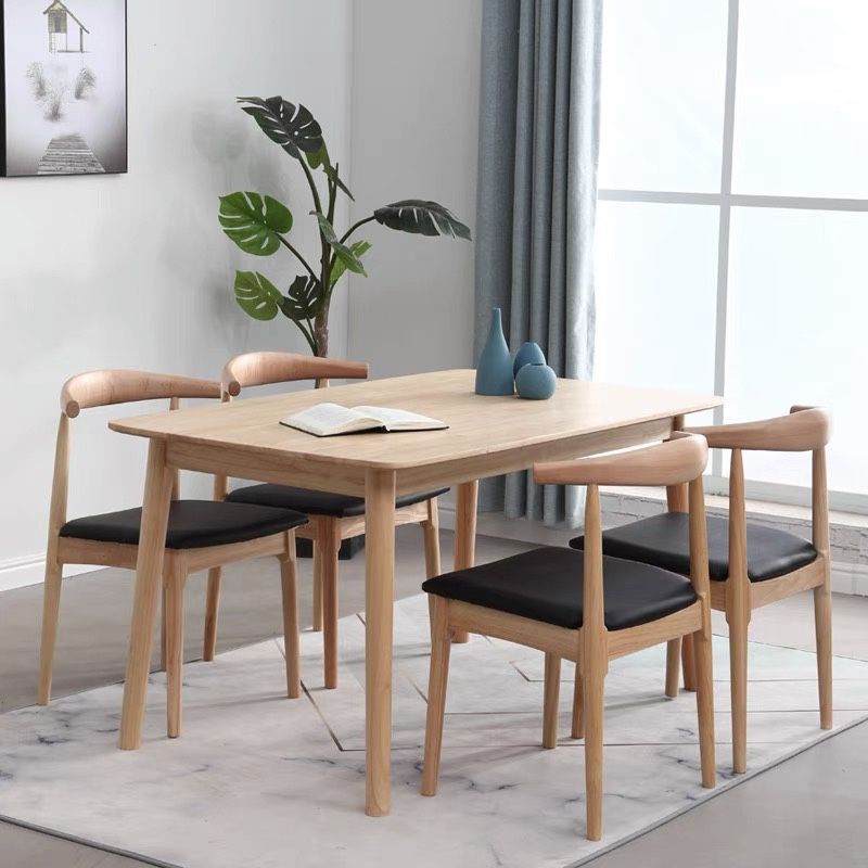 Rectangle Modern Dining Table Solid Wood Fixed Table for Kitchen