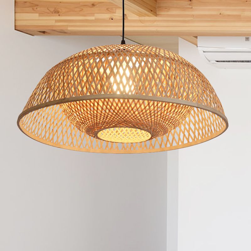 Dome Pendant Lighting Tradition Bamboo 1 Bulb 18"/23.5" Wide Wood Hanging Lamp Kit