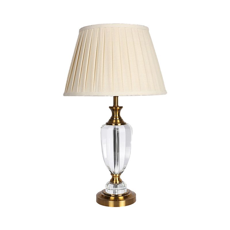 Lampada da tavolo moderna a forma di vaso, in cristallo tagliato a mano, a 1 testa, piccola lampada da scrivania beige larga 14"/16".