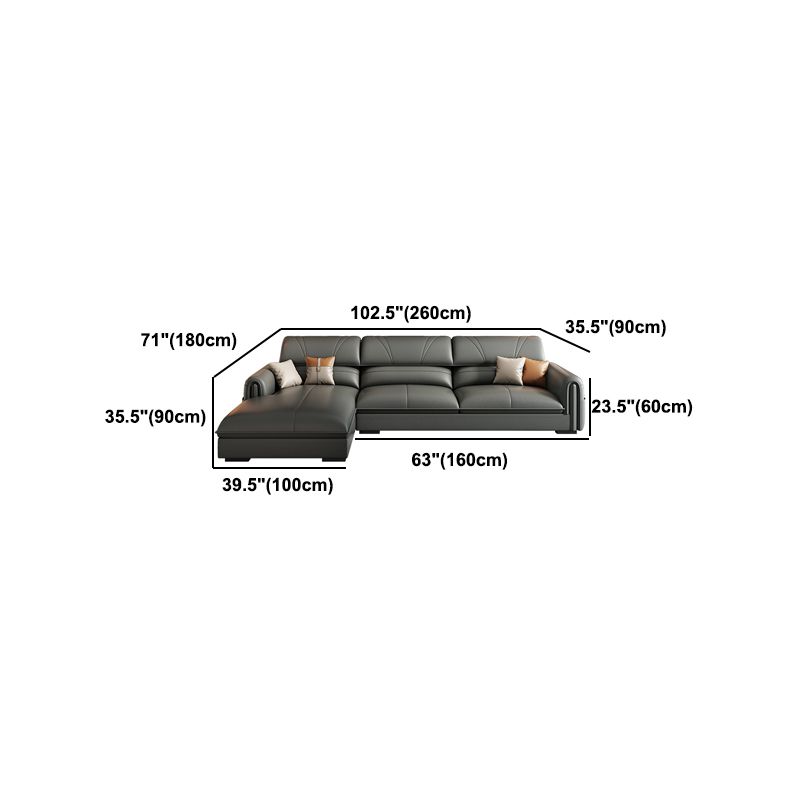 35.4"H Modern Grey Square Arm Faux Leather Sofa& Chaise for Living Room