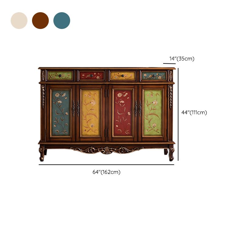 Industrial Cabriole Legs Accent Cabinet Solid Wood Oak Storage Cabinet with Drawer