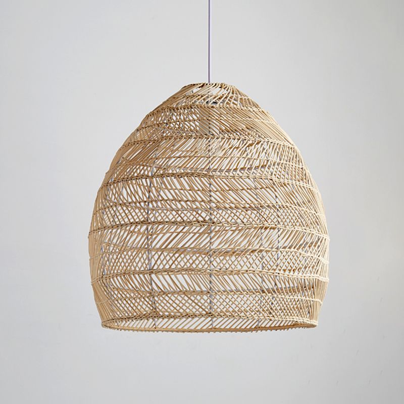 Chinese Pastoral Pendant Light Rattan 1 Head Hanging Light for Bedroom
