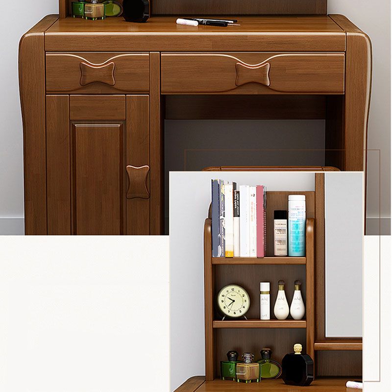 Make-up Vanity Standing Solid Wood Double Drawers Mirror Traditional Bedroom