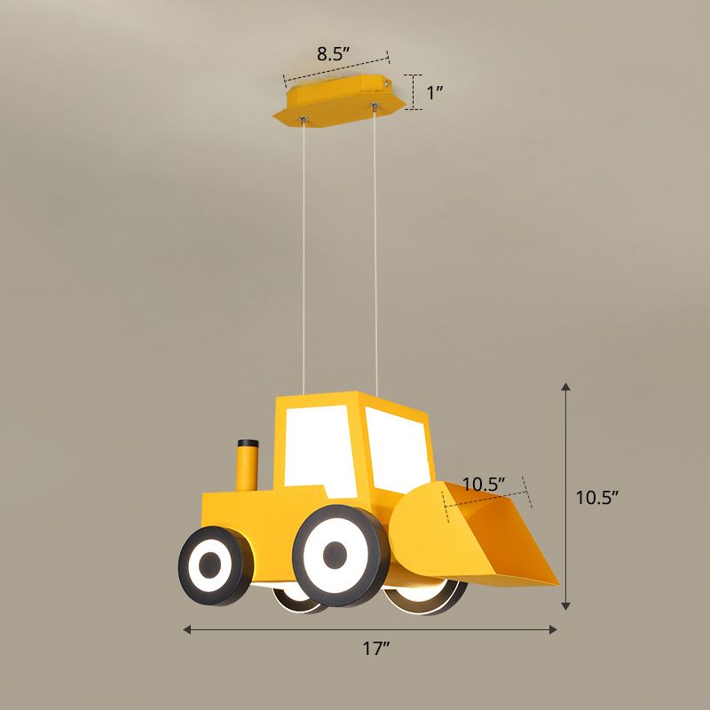 Cartoon Bulldozer LED Chandelier Lamp Metal Boys Bedroom Éclairage en suspension