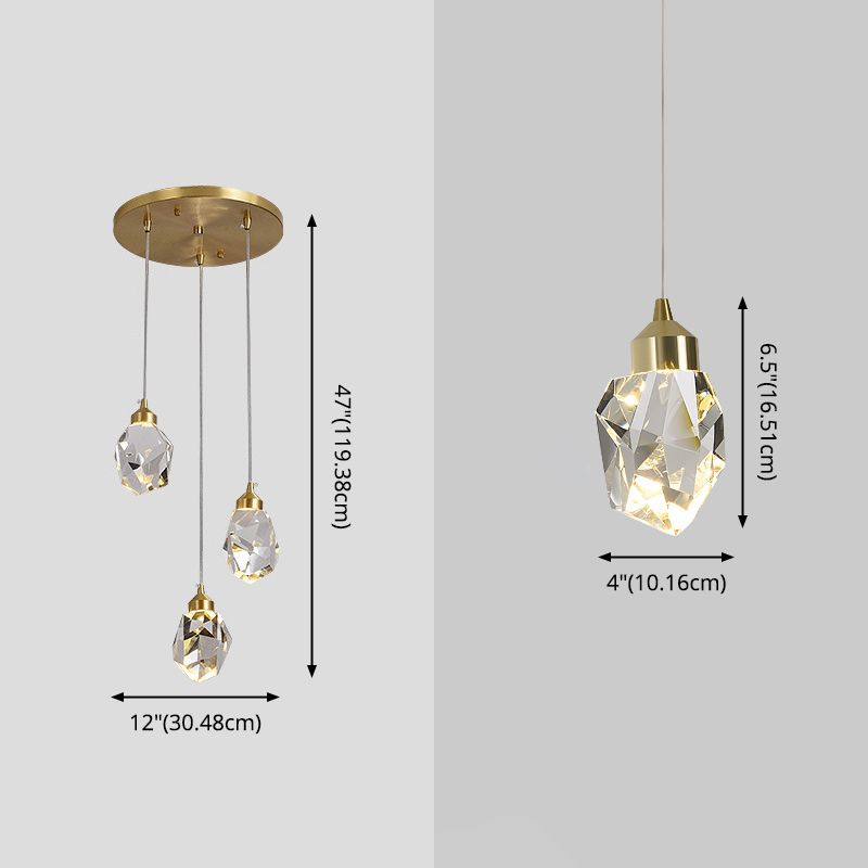 Modern Luxury LED Pendant Light Copper Geometric Hanging Lamp with Crystal Shade