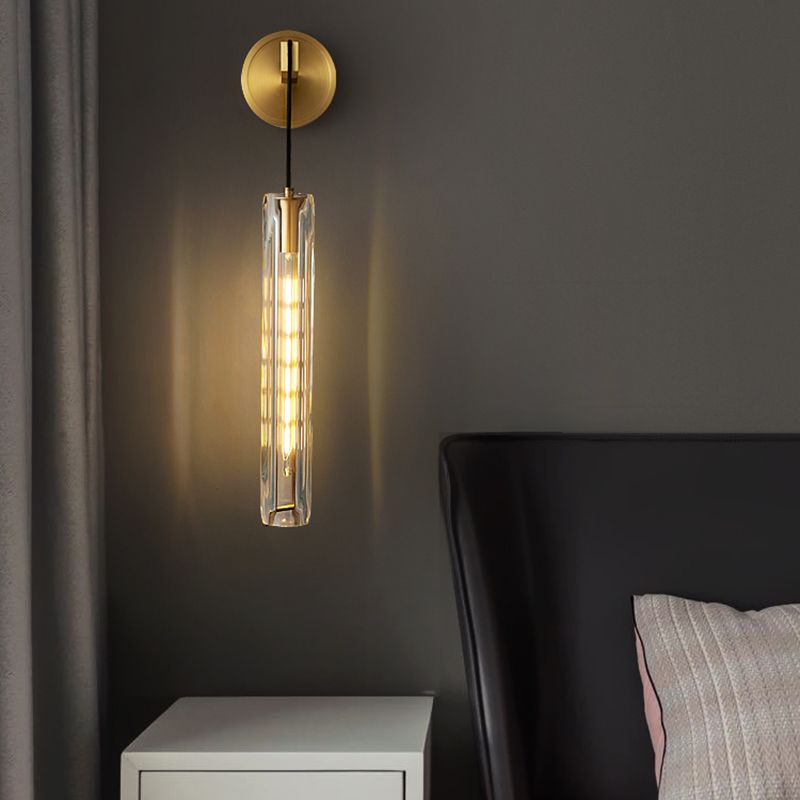 Nordic Style Wall Light Cylinder Shape Wall Lamp with Crystal Shade for Bedroom