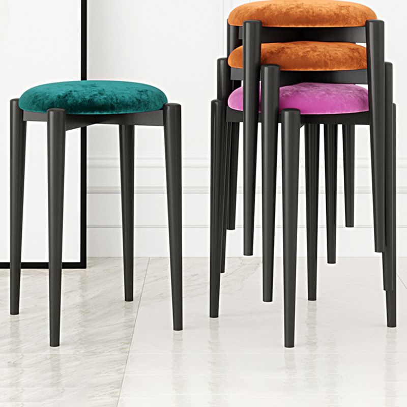 Modern Tear Resistant Pouf Circle Shape Dark Green Velvet Ottoman