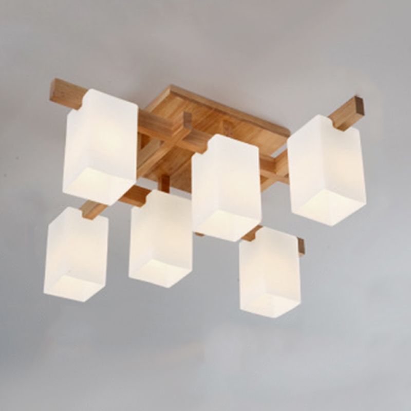 Wood Geometric Flush Mount Lights Contemporary Style Multi Lights Flush Ceiling Light