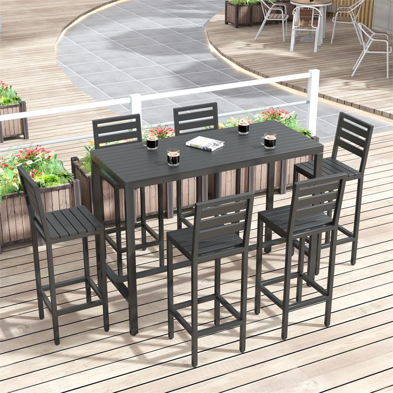 Metal and Wood Patio Table Rectangle Industrial No Distressing Bar Table