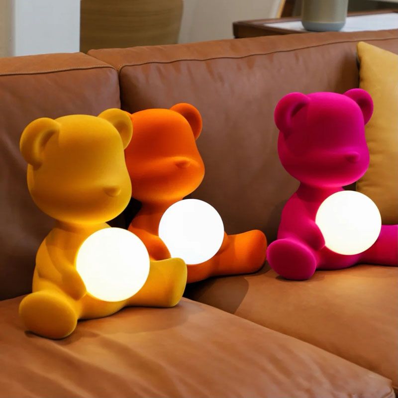 Lámpara de mesa de oso de macarrones 1 luces de escritorio con sombra de vidrio para dormitorio
