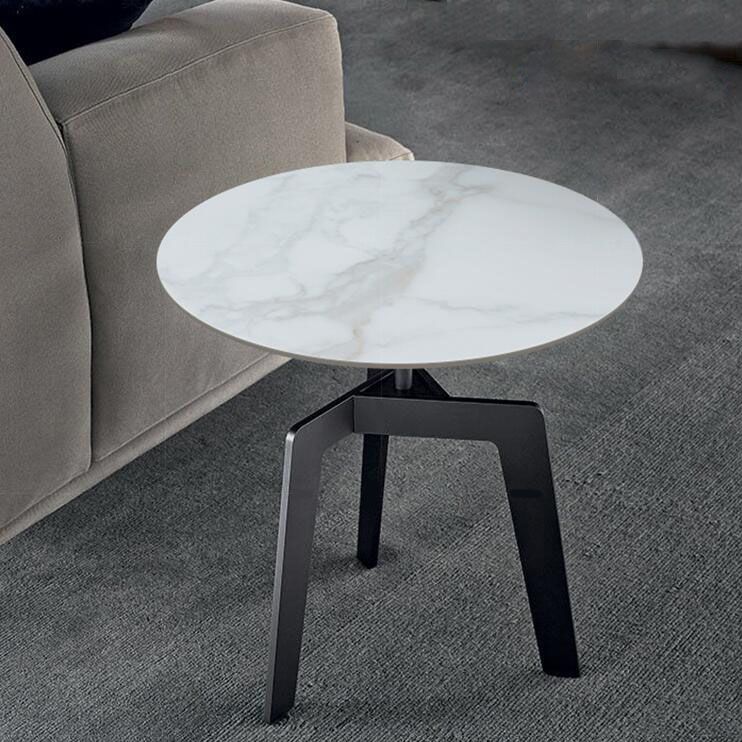 21.65" /23.62" Tall Steel 3 Legs End Table Modern Round Slate Top Side Table