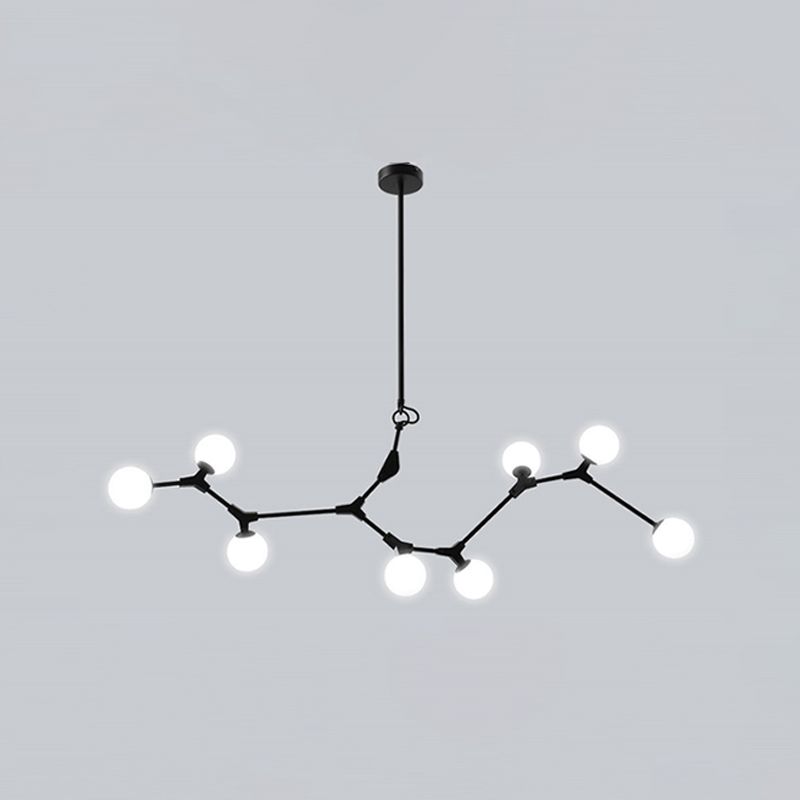 Black Molecular Island Light Modern 8-Bulb White Glass Suspension Light