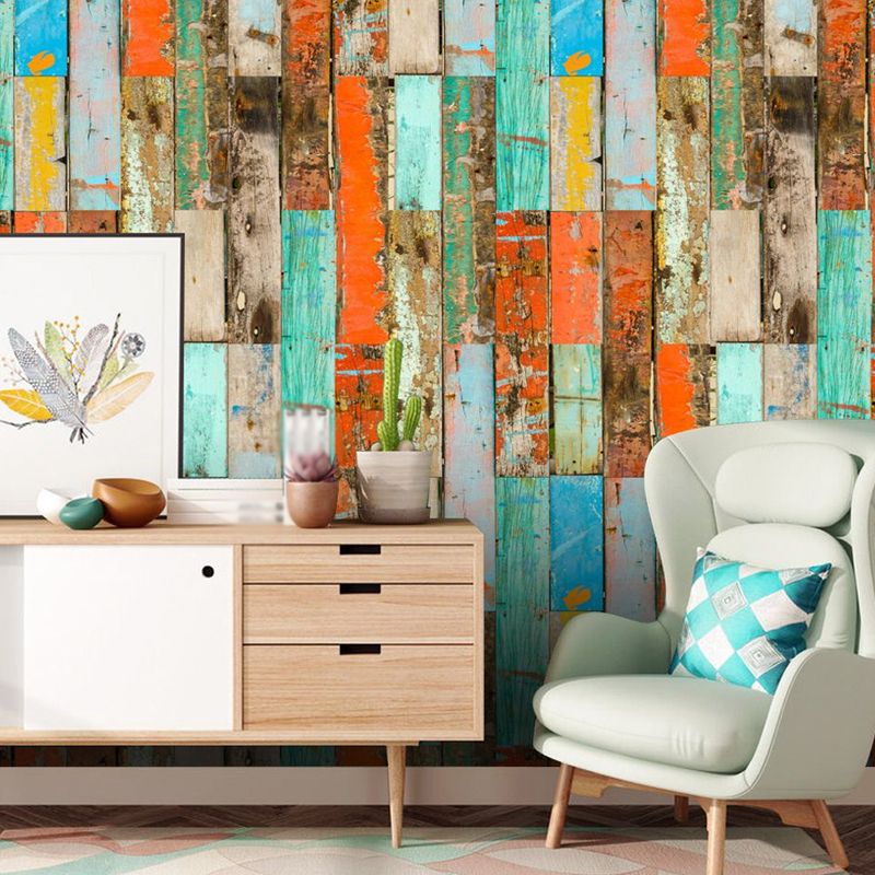 Reclaimed Painted Wood Wallpaper Panels Orange-Blue Rural Wall Covering for Home, Pick Up Sticks
