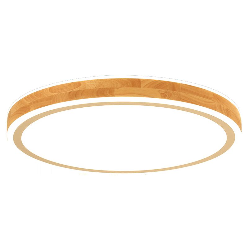 Wood Round Flush Mounted Lighting Fixture Nordic Beige LED Ceiling Flush Mount