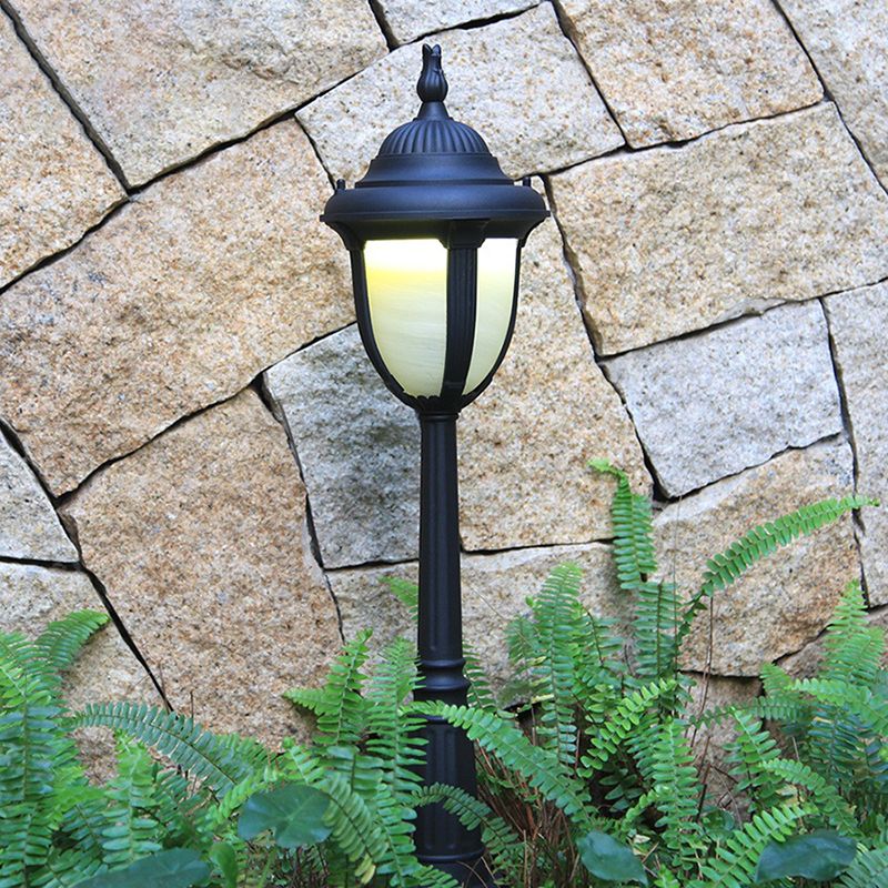 Black Bell Shade Path Lighting Retro Cream Glass Single Courtyard Landscape Light