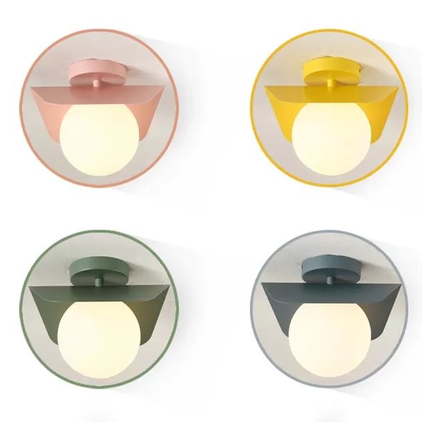 Macaron Loft Orb Shade Flush Mount Light Frosted Glass 1 Bulb Ceiling Fixture for Hallway
