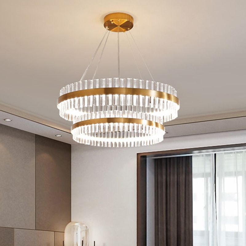 Ring Shaped Chandelier Light Simplicity Clear Crystal Living Room LED Pendant Light Fixture in Gold