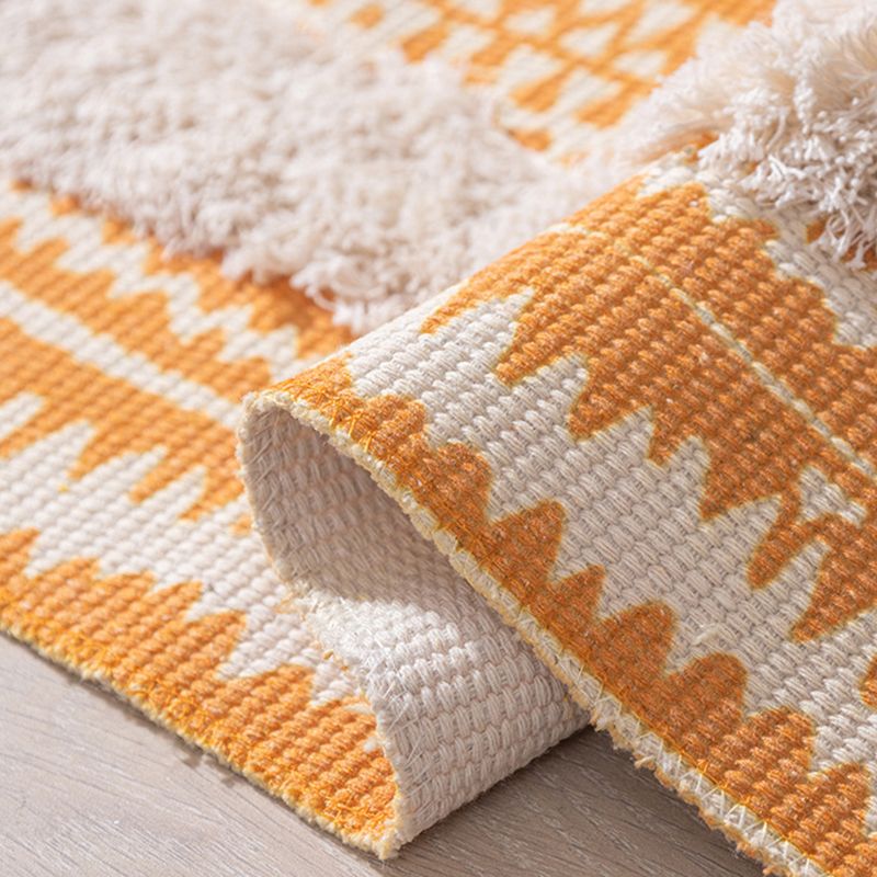 Calming Tribal Print Rug Cotton Fringe Carpet Pet Friendly Indoor Rug for Living Room