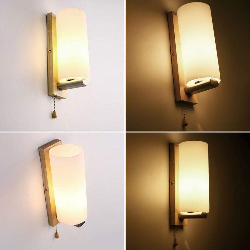 1-Light Wall Sconce Modern Style Wood Wall Lighting for Bedroom