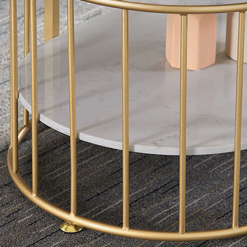 Glam Style Oval Coffee Table with Marble Top and 1 Shelf in White