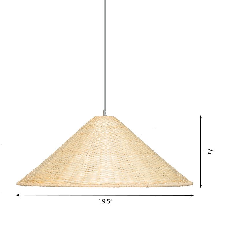 1 Bulb Hand Woven Hanging Light Chinese Bamboo Suspended Lighting Fixture in Beige