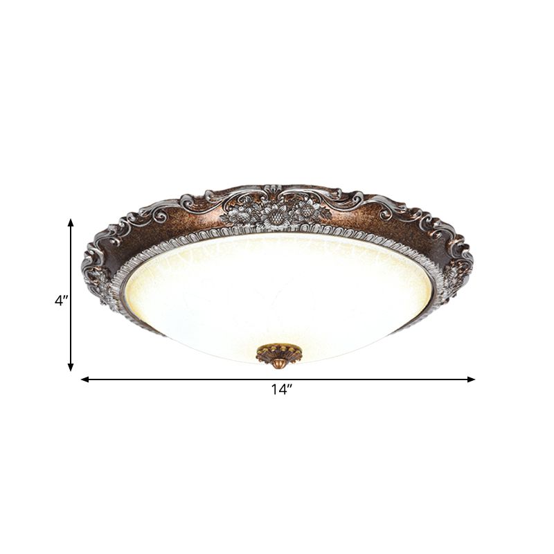 Red Brown Bowl Shaped Flush Mount Rustic Frosted Glass Living Room LED Ceiling Light Fixture