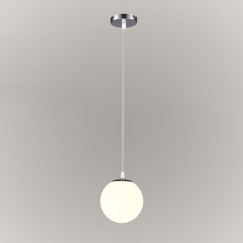 Chrome Finish Spherical Hanging Light Minimalist 1 Head White Glass Pendant for Dinner