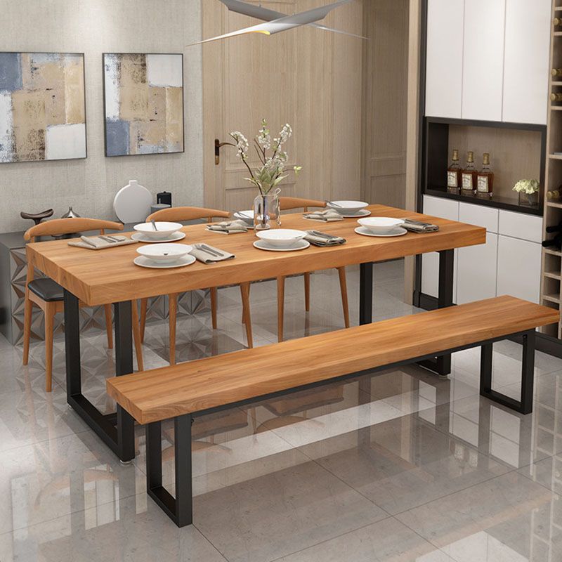 Industrial Rectangle Solid Wood Table Standard Height Dining Table with Trestle Base