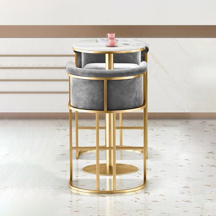 Round Stone Bistro Set 1/2/3/5 Pieces Glam Gold Base Table and Stools