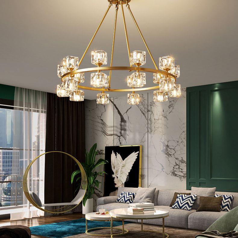 Postmodern Cycle Chandelier Crystal Pendant Ceiling Lights with Hanging Cord for Living Room