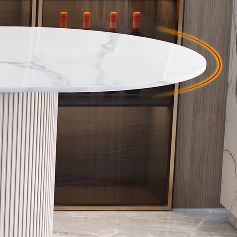 Free Form White Dining Table Sintered Stone Table Luxury of Double Pedestal