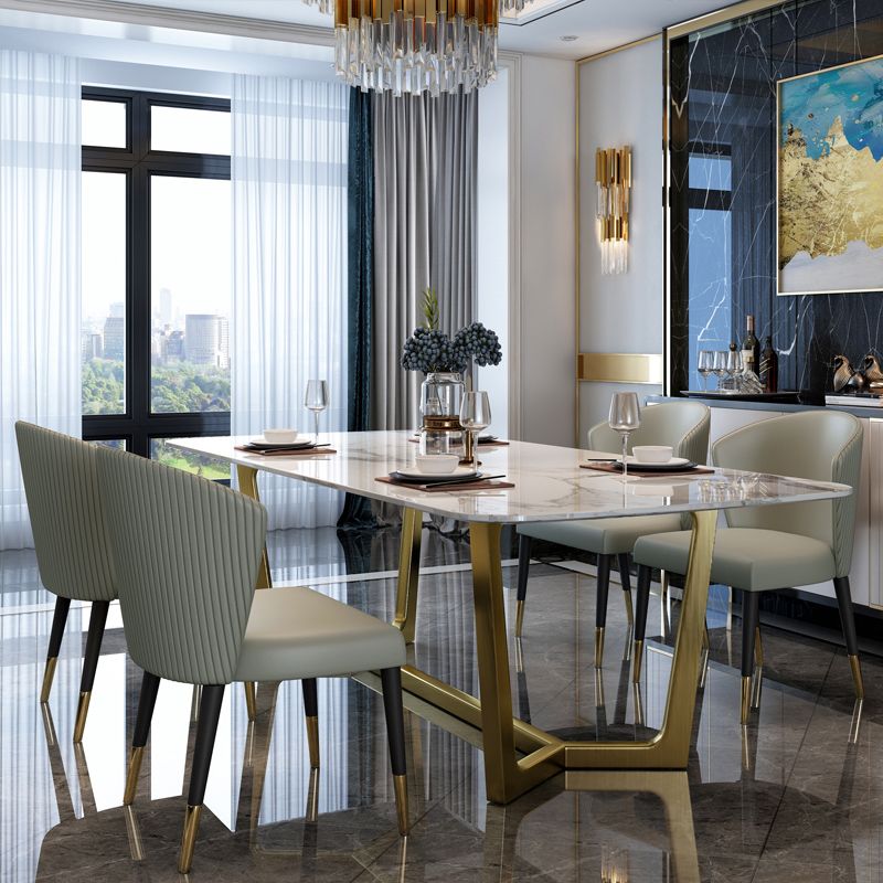 Glam Style Sintered Stone Dining Set with Traditional Height Table and Golds Trestle Base