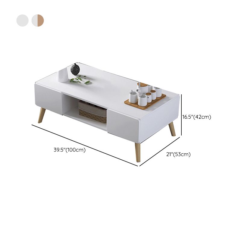 Modern Rectangle Wooden Coffee Table 4 Legs Cocktail Table with Storage